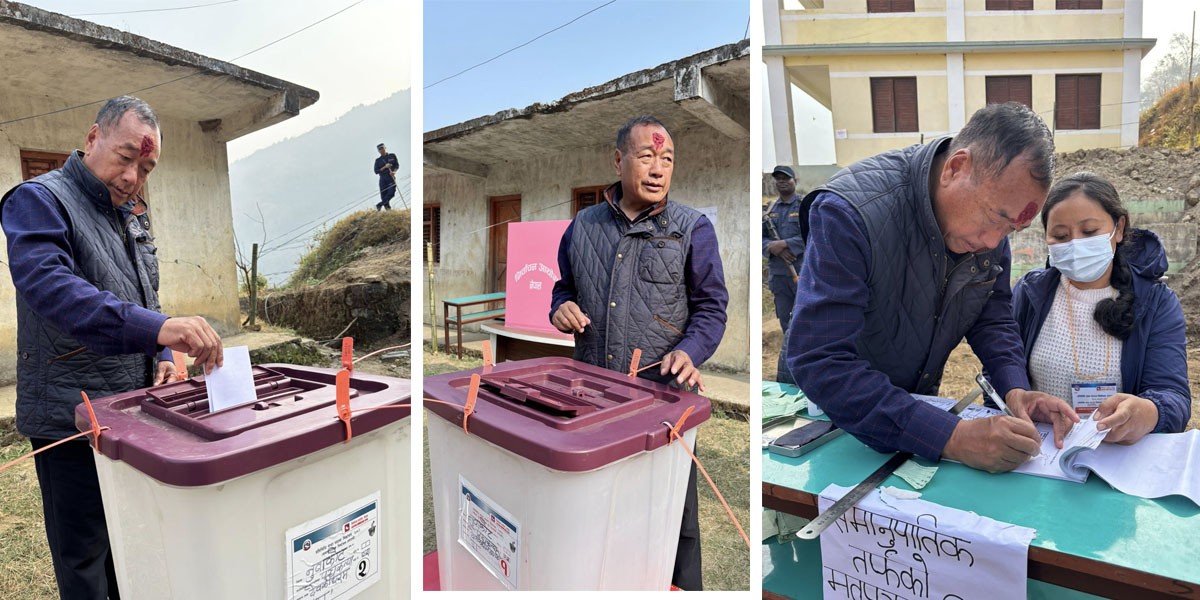नेकपा उम्मेदवार एवं पूर्वमन्त्री हितबहादुर तामाङद्वारा नुवाकोटमा मतदान